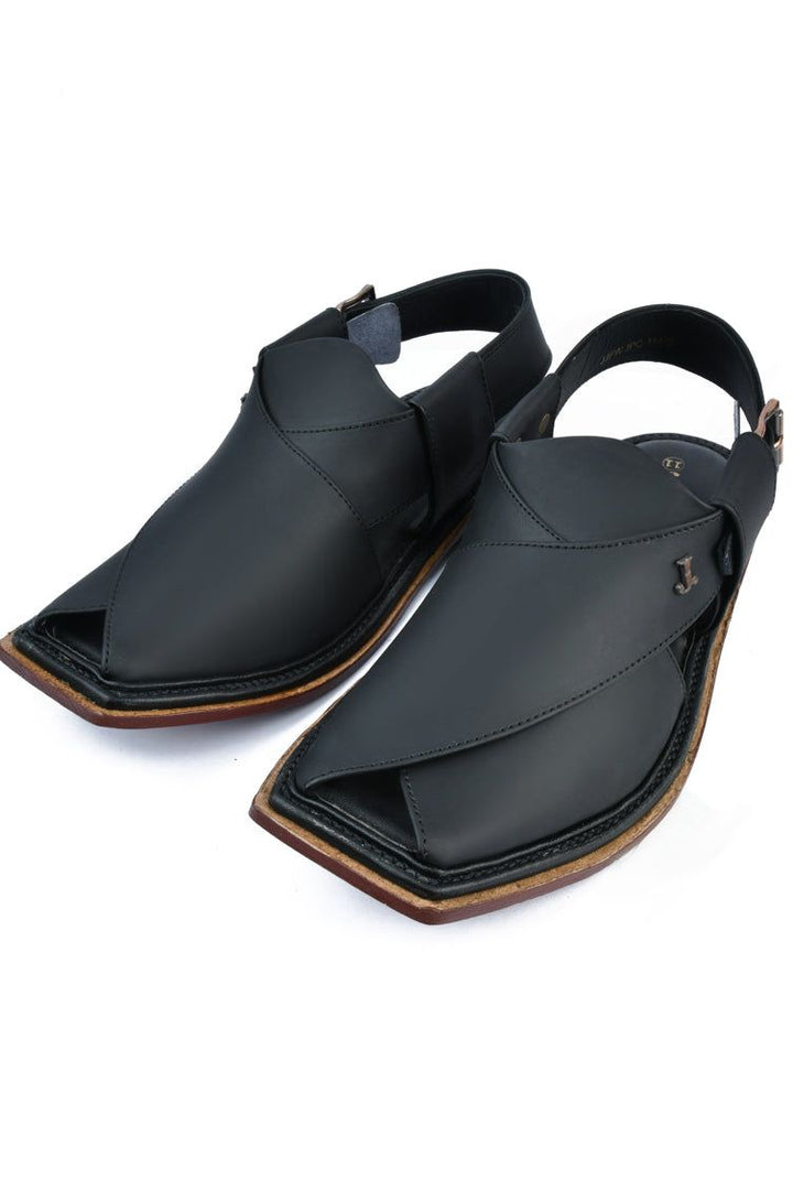 High Chrome Matt Black Peshawari Chappal - J. Junaid Jamshed