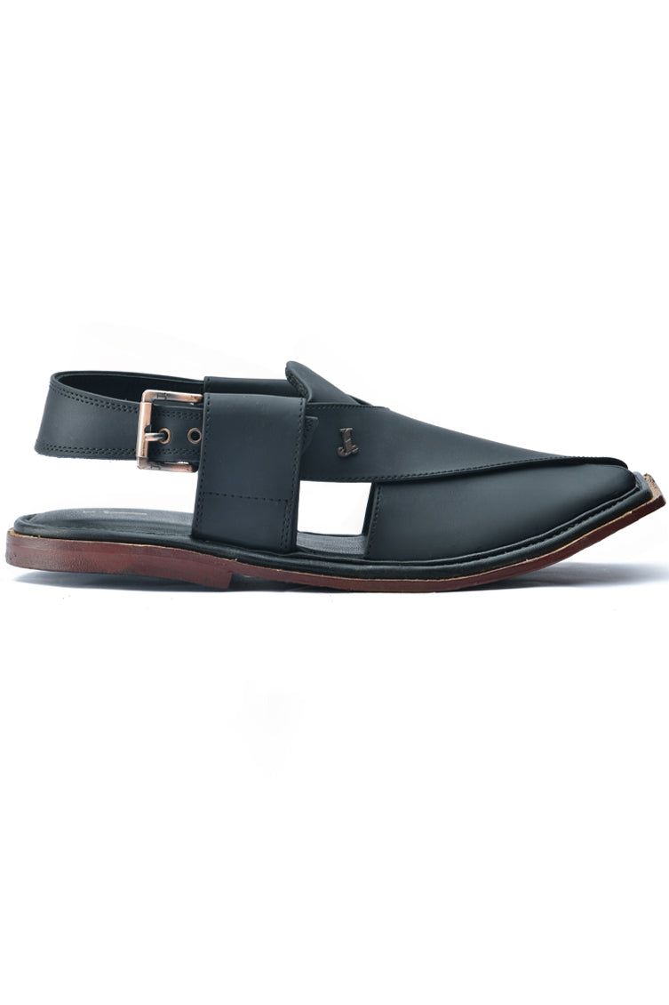 High Chrome Matt Black Peshawari Chappal - J. Junaid Jamshed