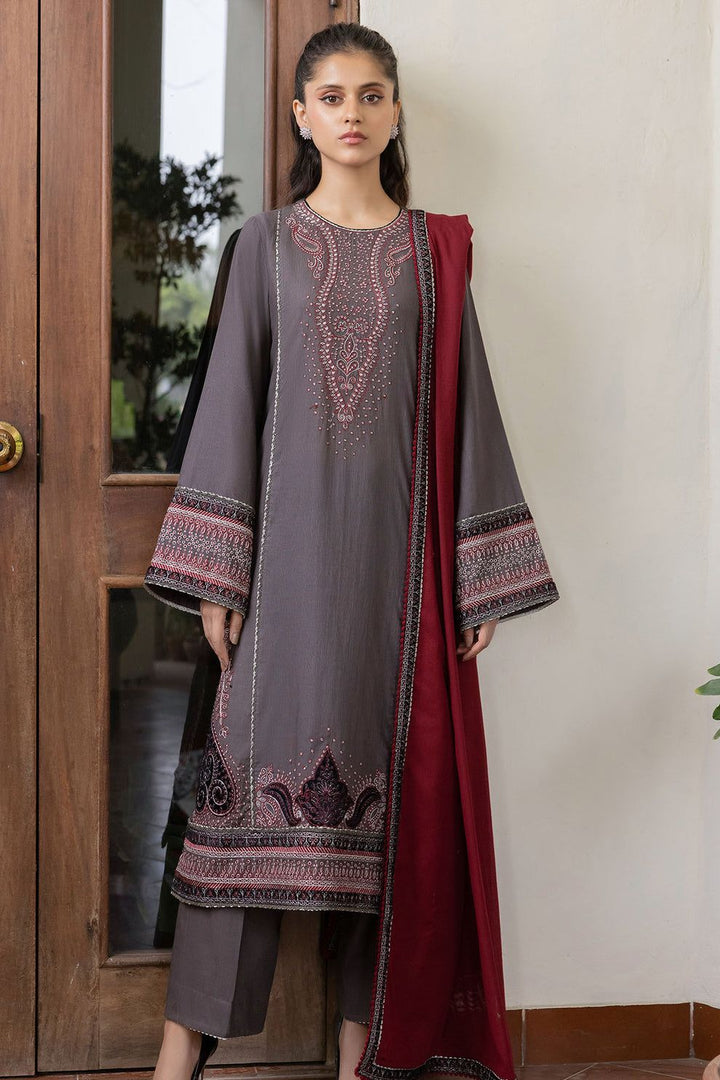 Purple Embroidered Fine Slub 3 Piece Suit - Jazmin