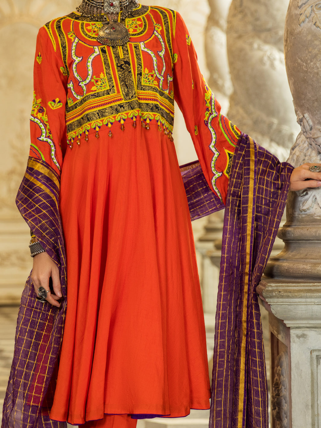 Orange Raw Silk 3 Piece Suit - Almirah
