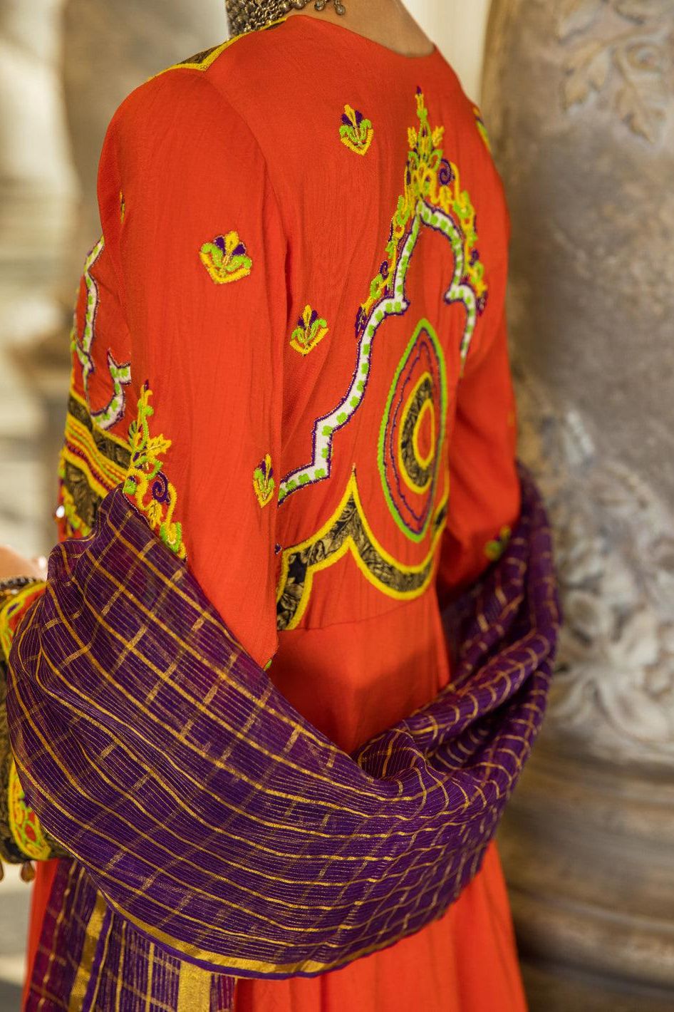 Orange Raw Silk 3 Piece Suit - Almirah