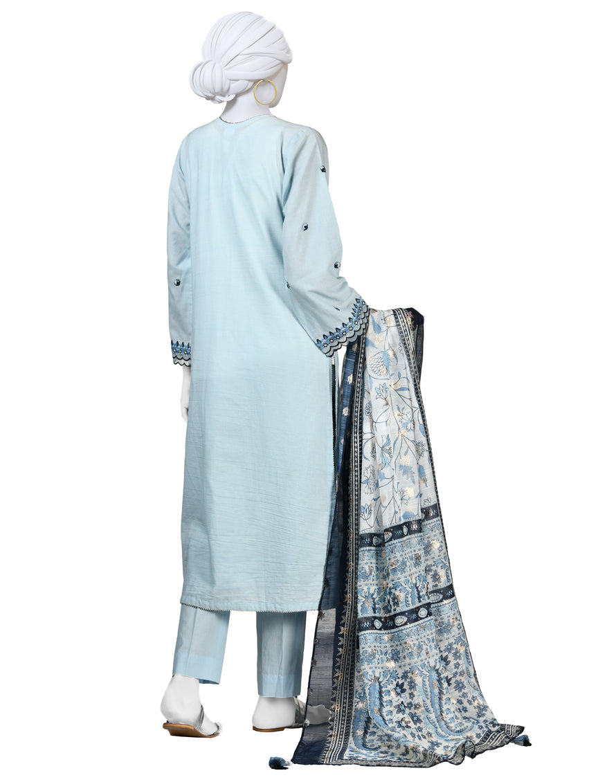 Lawn Blue 3 Piece Stitched Suit - J. Junaid Jamshed