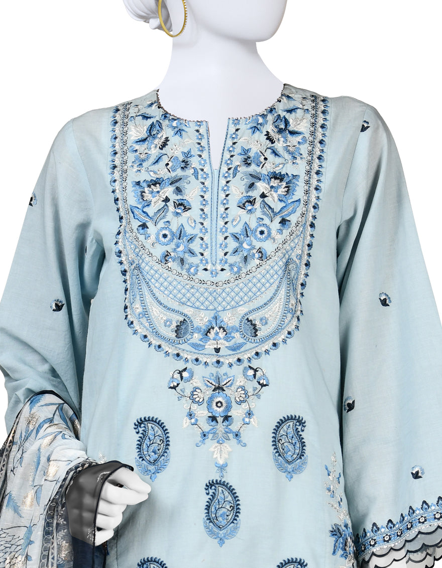 Lawn Blue 3 Piece Stitched Suit - J. Junaid Jamshed