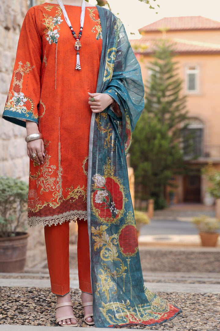 Jacquard Orange 3 Piece Suit - Almirah