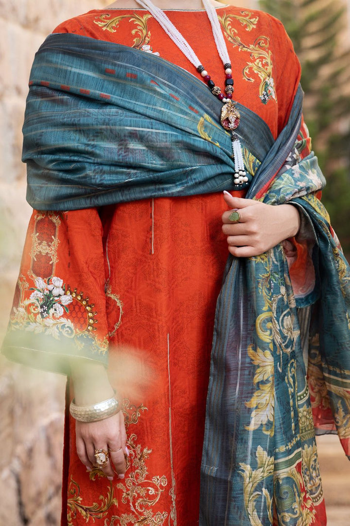 Jacquard Orange 3 Piece Suit - Almirah