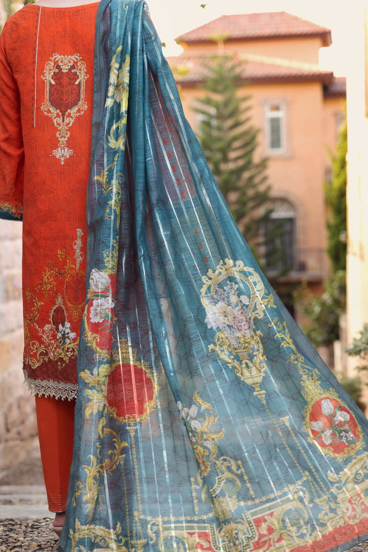 Jacquard Orange 3 Piece Suit - Almirah