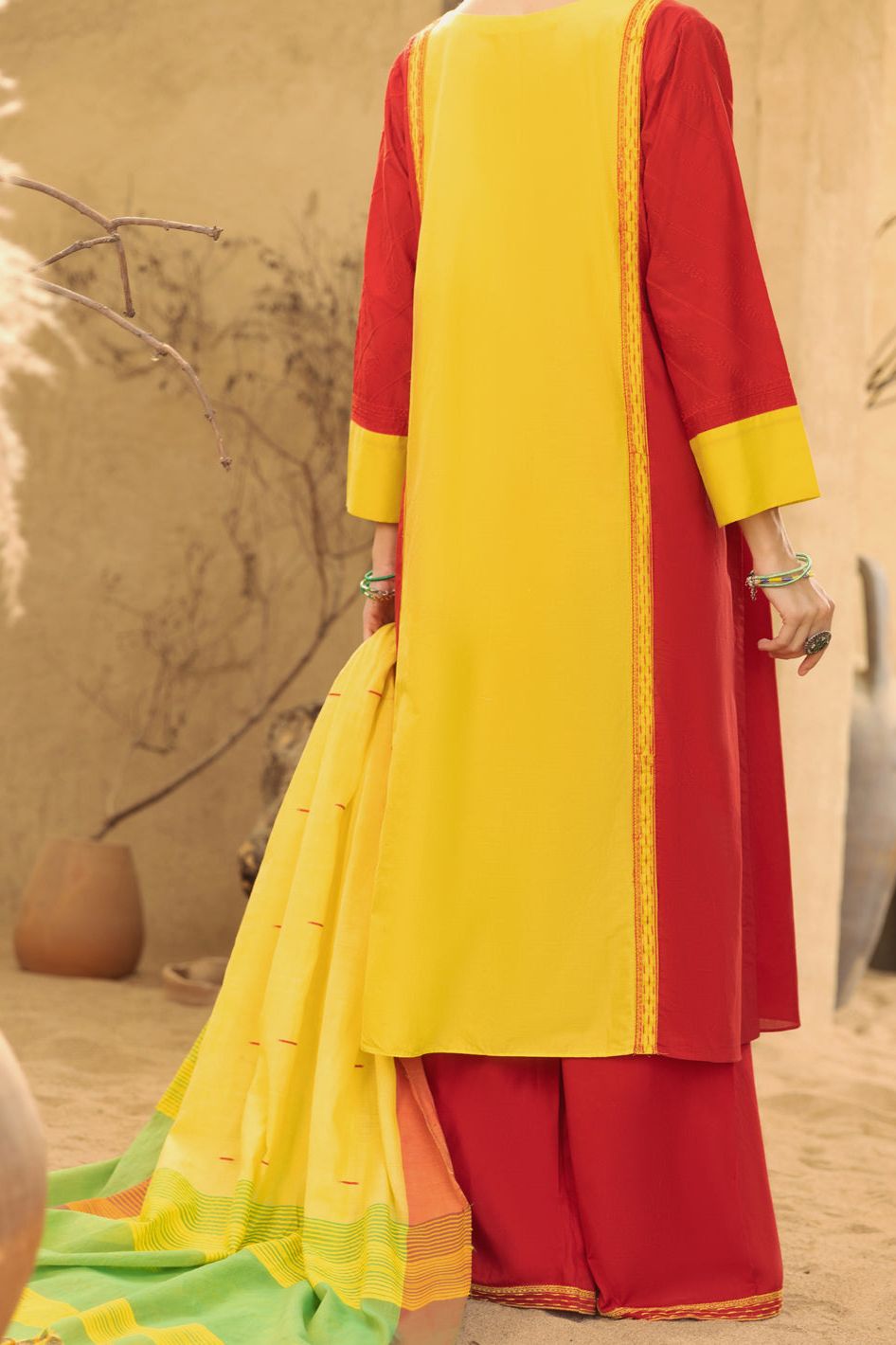 Lawn Red & Lemon 3 Piece Suit - Almirah