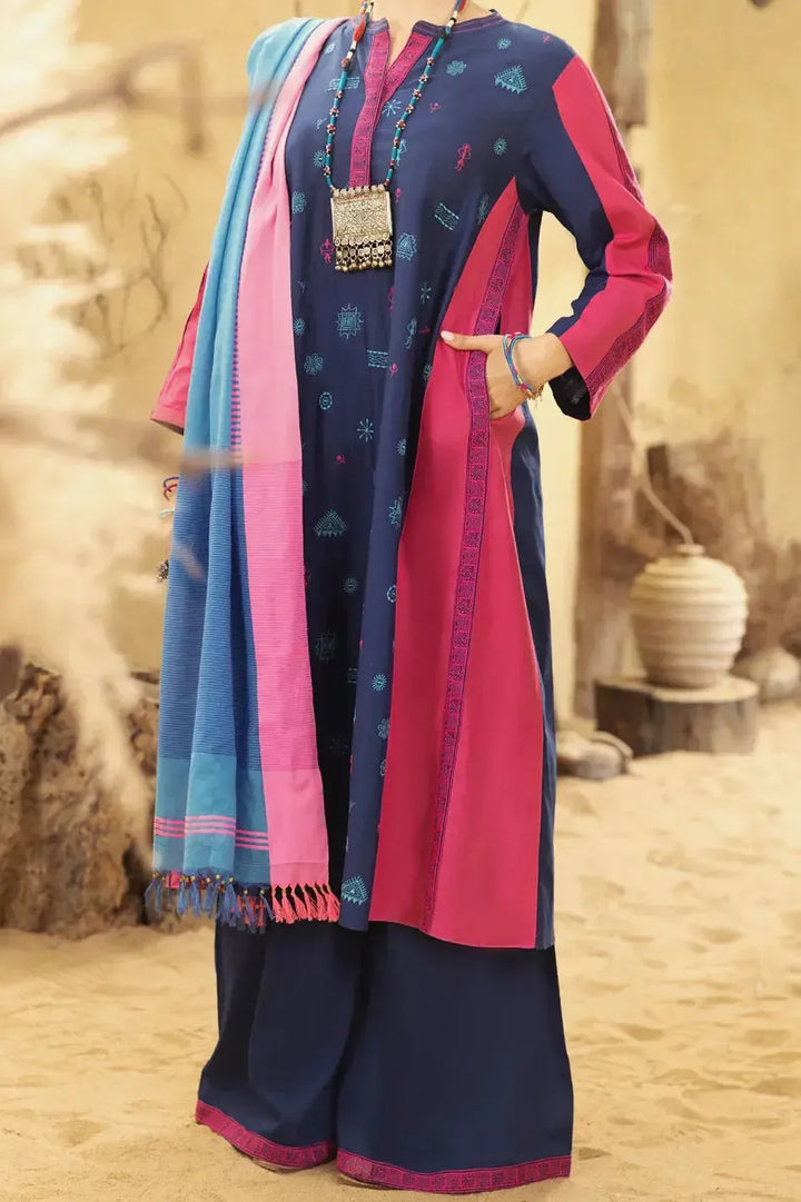 Lawn Blue Pink 3 Piece Suit - Almirah