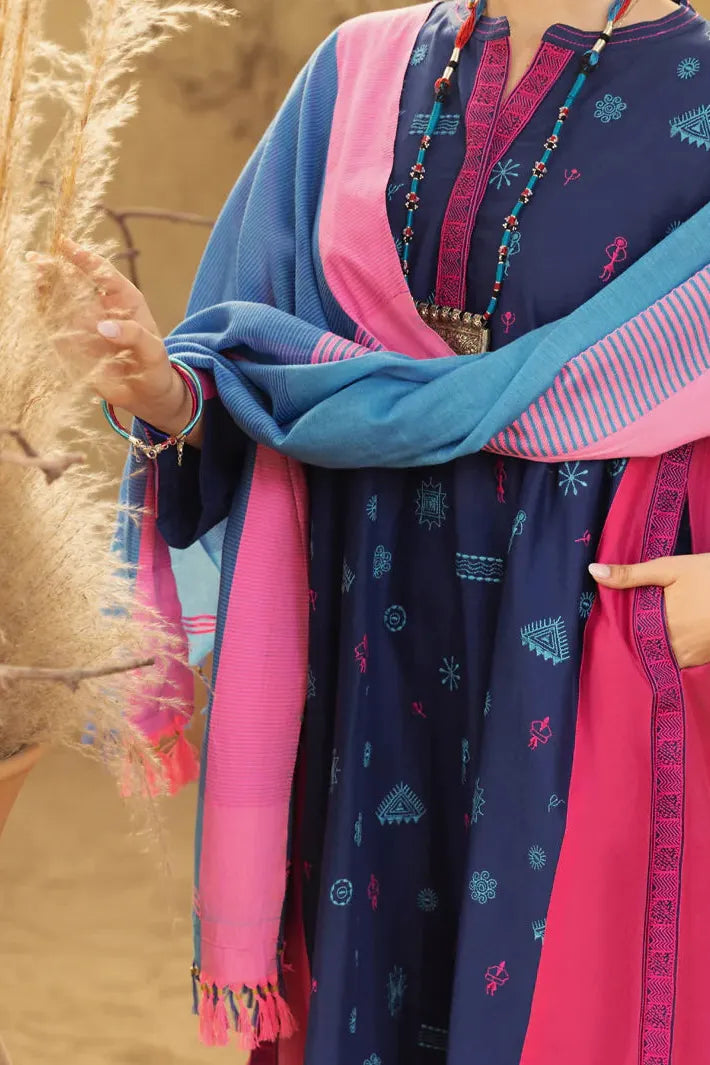 Lawn Blue Pink 3 Piece Suit - Almirah