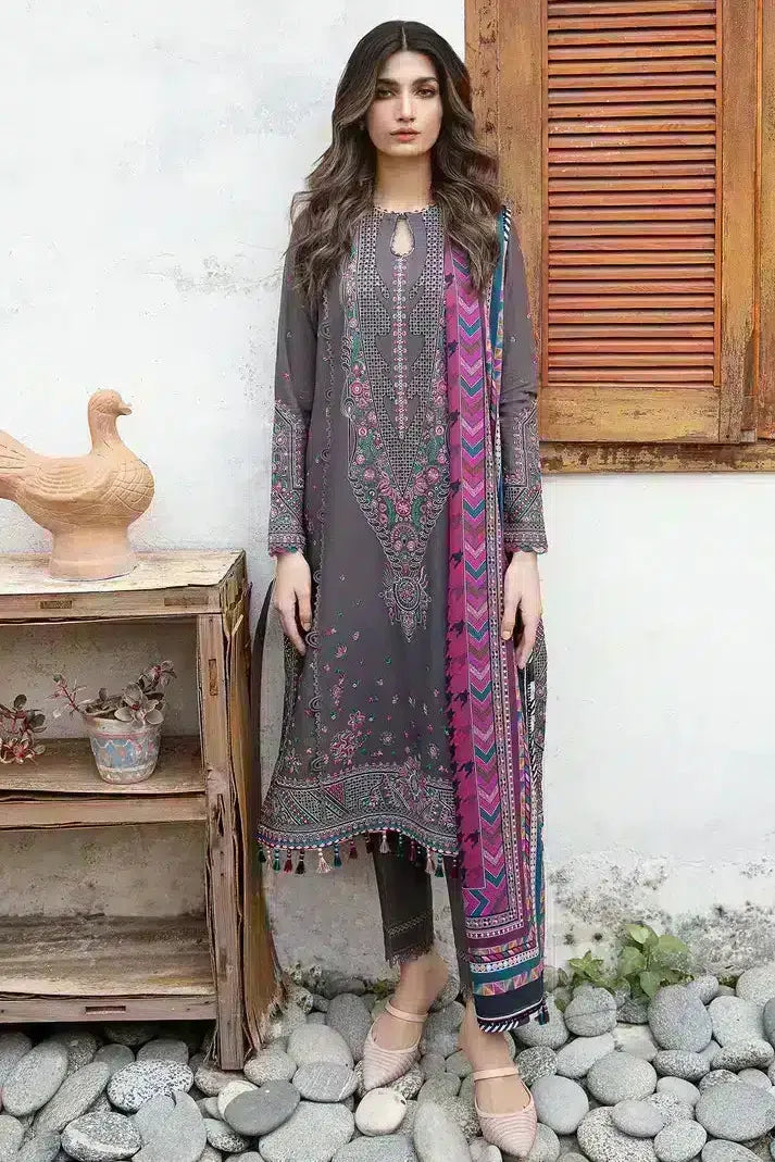 Embroidered Fine Slub Dark Grey 3 Piece Suit - Jazmin Iris