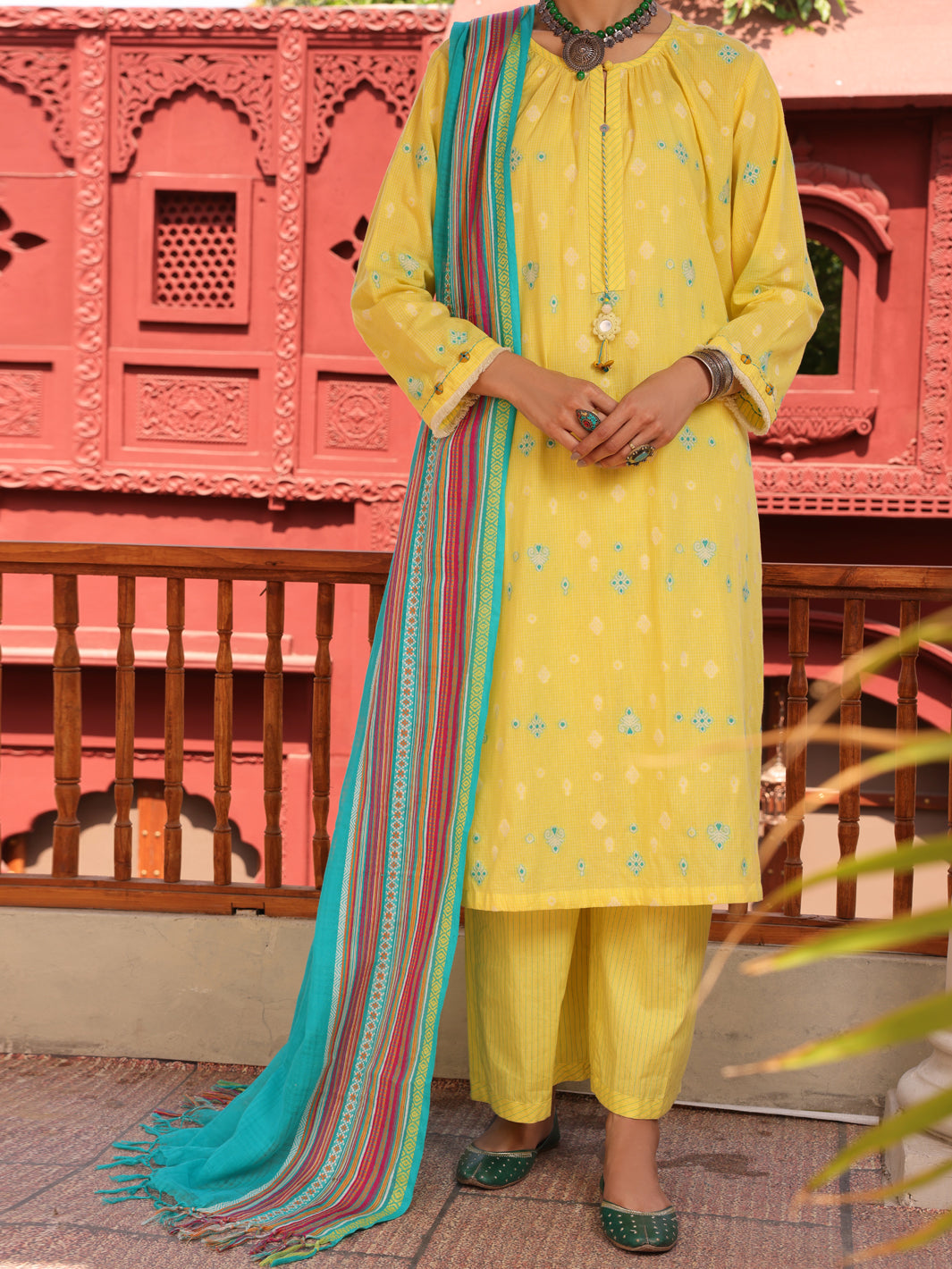 Yarn Dyed Yellow 3 Piece Unstitched Suit - Almirah