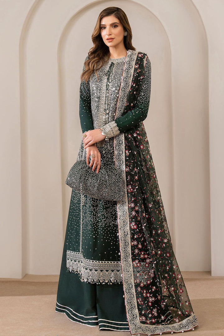 Embroidered Raw Silk Dark Green 3 Piece Stitched Suit - Jazmin