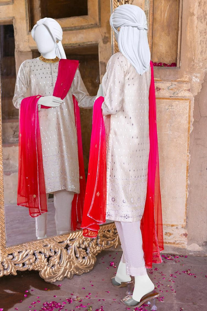 Off White Jacquard 3 Piece Suit - J. Junaid Jamshed