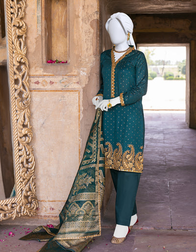 Viscose Green 3 Piece Suit - J. Junaid Jamshed