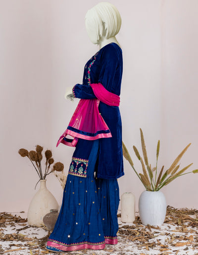 Velvet Blue Teen Girls 3 Piece Suit - J. Junaid Jamshed