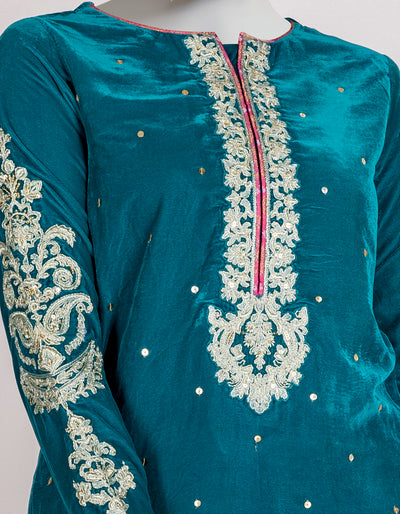 Velvet Teal Teen's Kurti  -  J. Junaid Jamshed