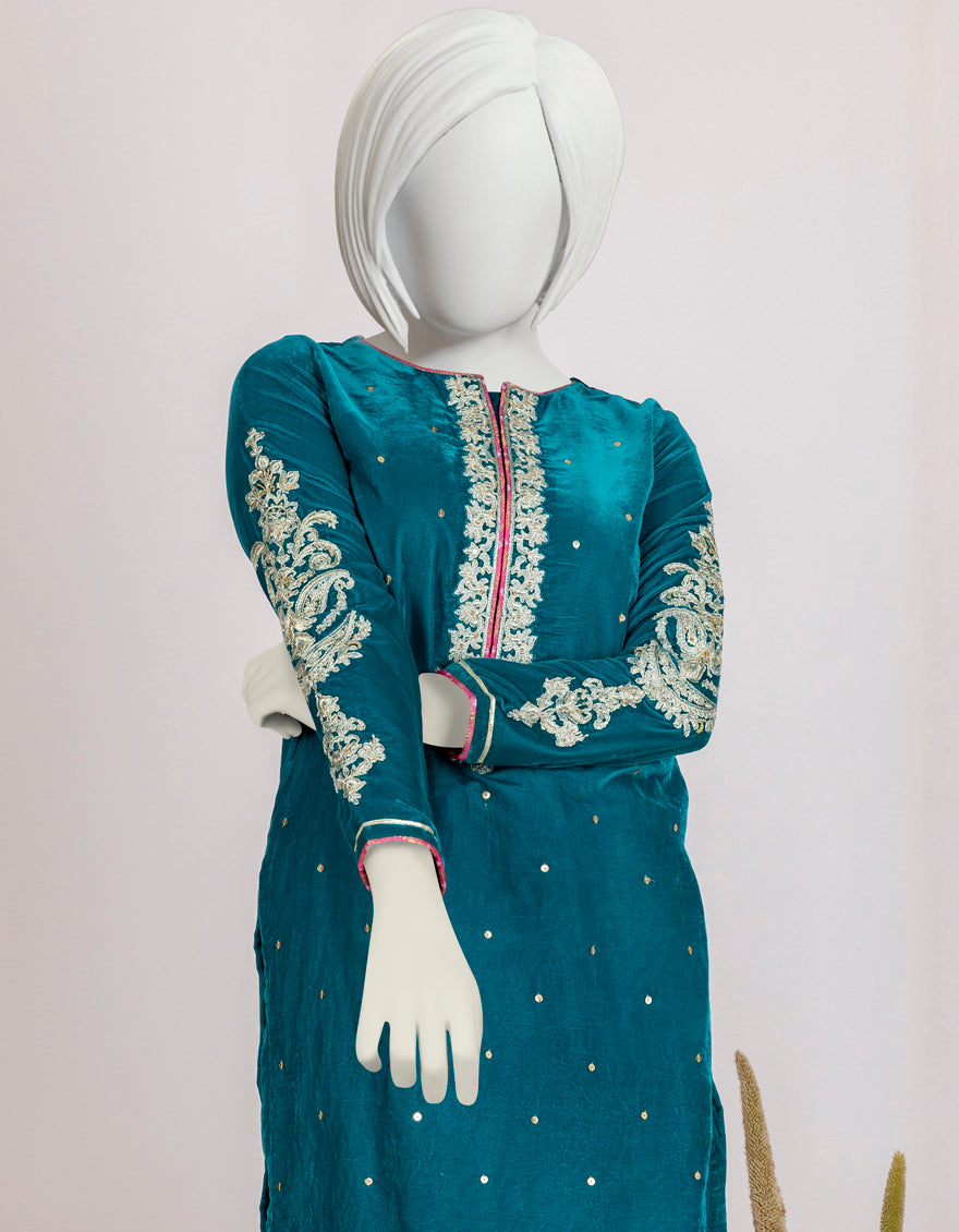 Velvet Teal Teen's Kurti  -  J. Junaid Jamshed