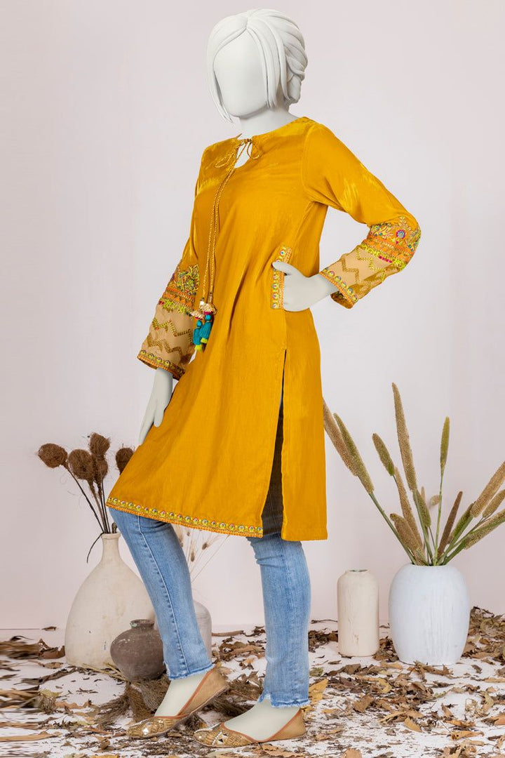 Velvet Yellow Teen's Kurti  -  J. Junaid Jamshed