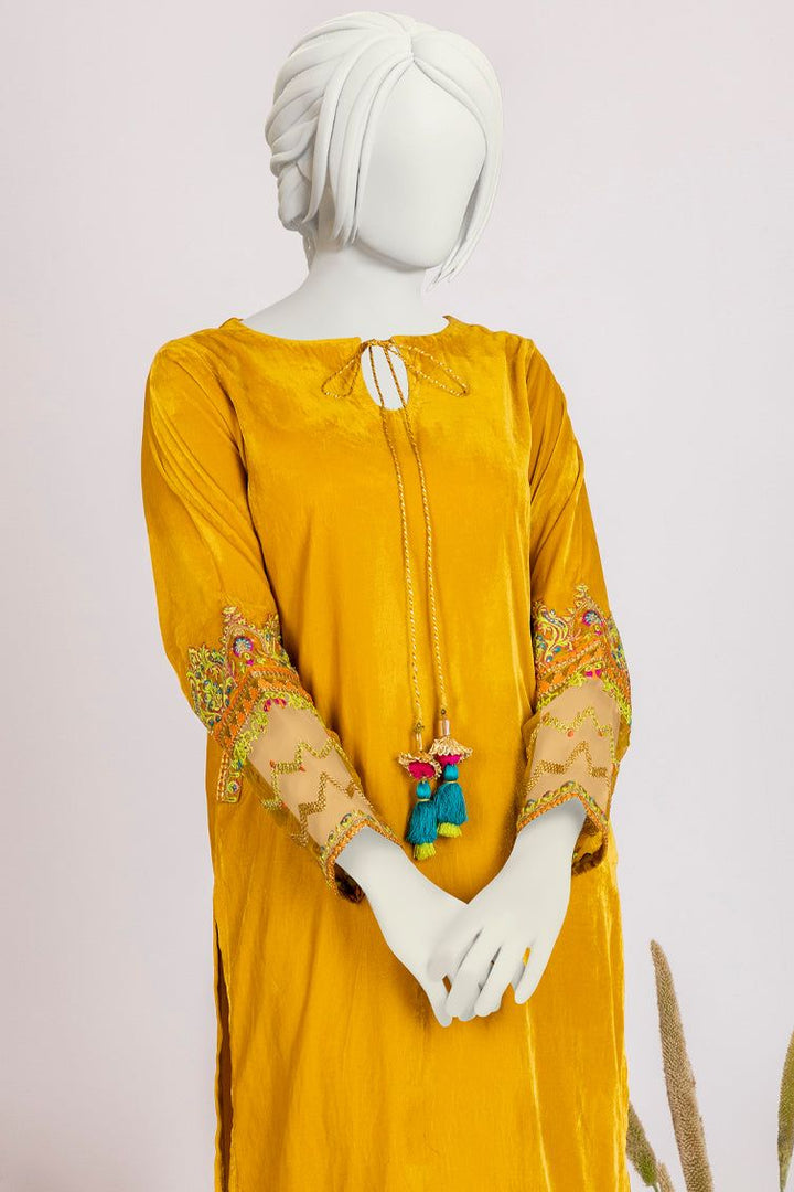 Velvet Yellow Teen's Kurti  -  J. Junaid Jamshed