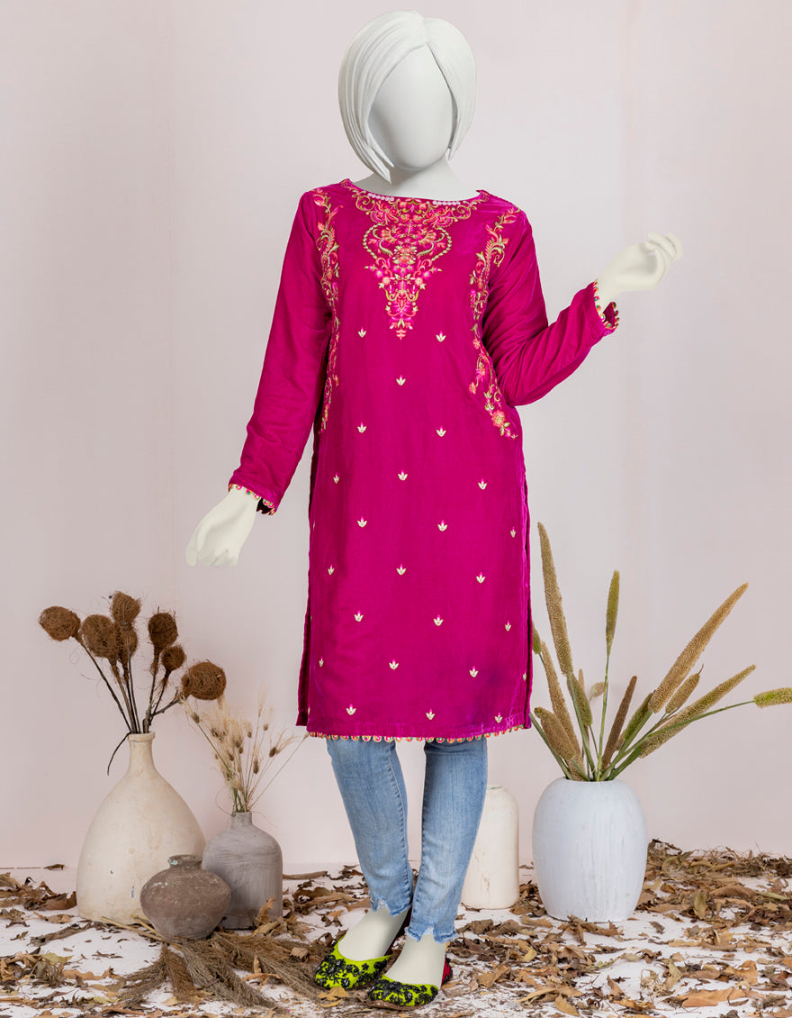 Velvet Pink Teen's Kurti  -  J. Junaid Jamshed