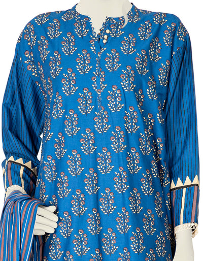 Blue Cambric 3 Piece Suit - J. Junaid Jamshed