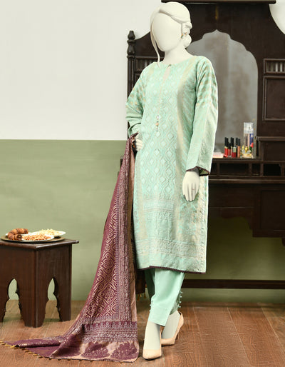 Jacquard Green Ladies 3 Piece Suit  -  J. Junaid Jamshed