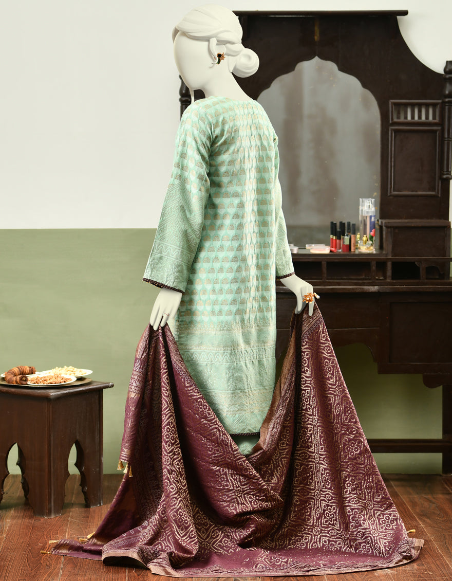 Jacquard Green Ladies 3 Piece Suit  -  J. Junaid Jamshed