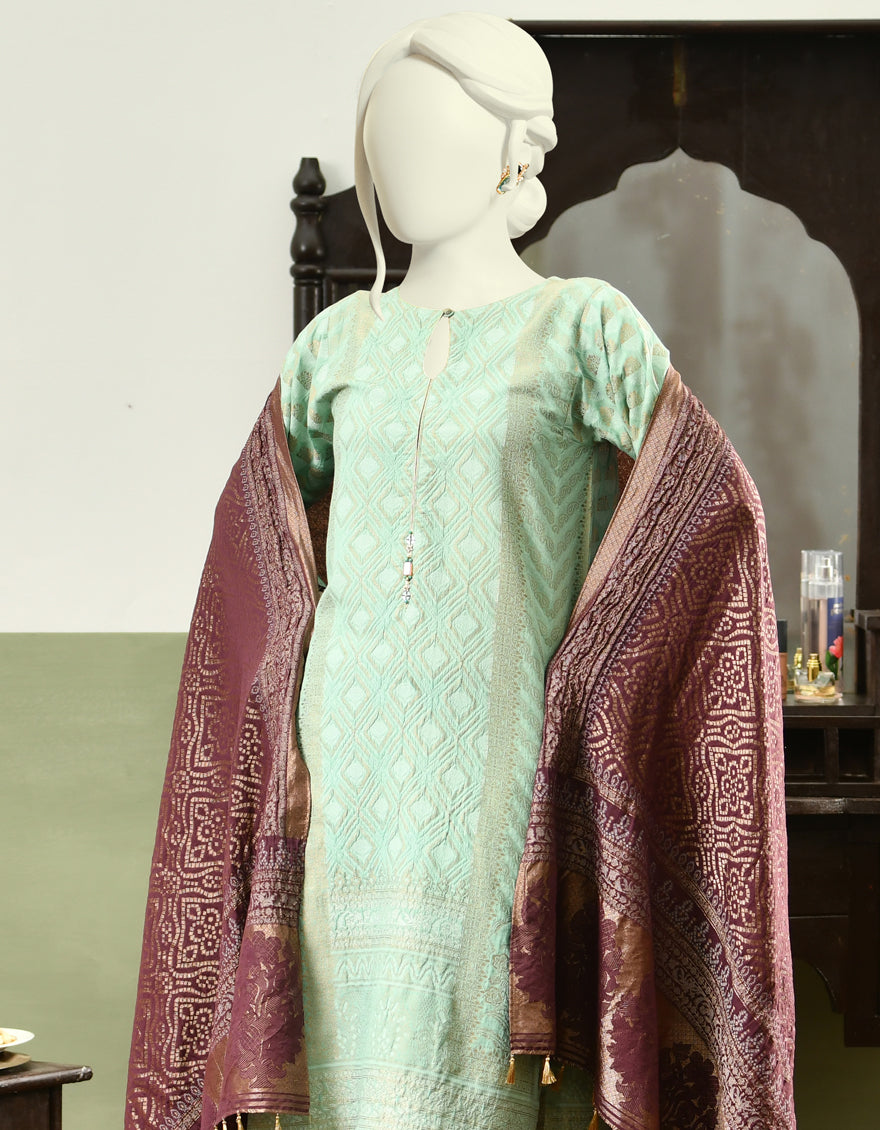 Jacquard Green Ladies 3 Piece Suit  -  J. Junaid Jamshed