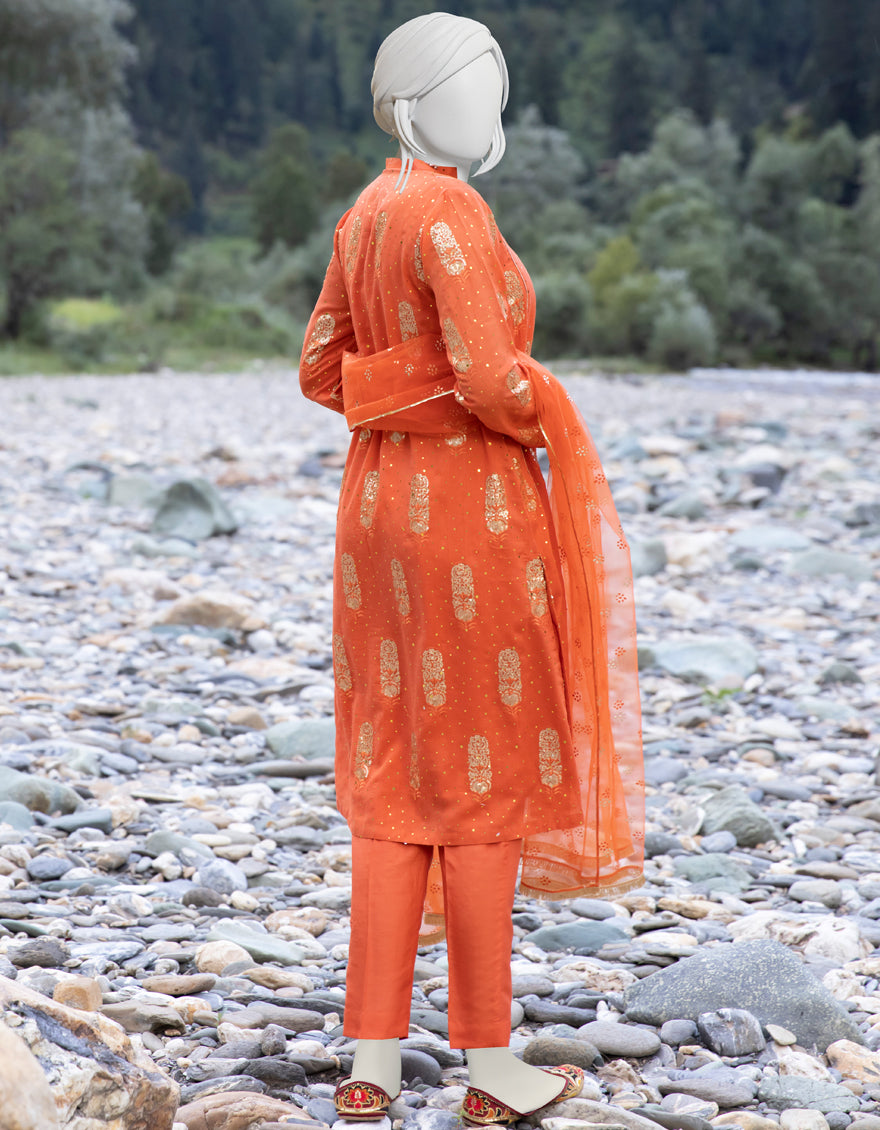 Viscose Orange Ladies 3 Piece Suit  -  J. Junaid Jamshed