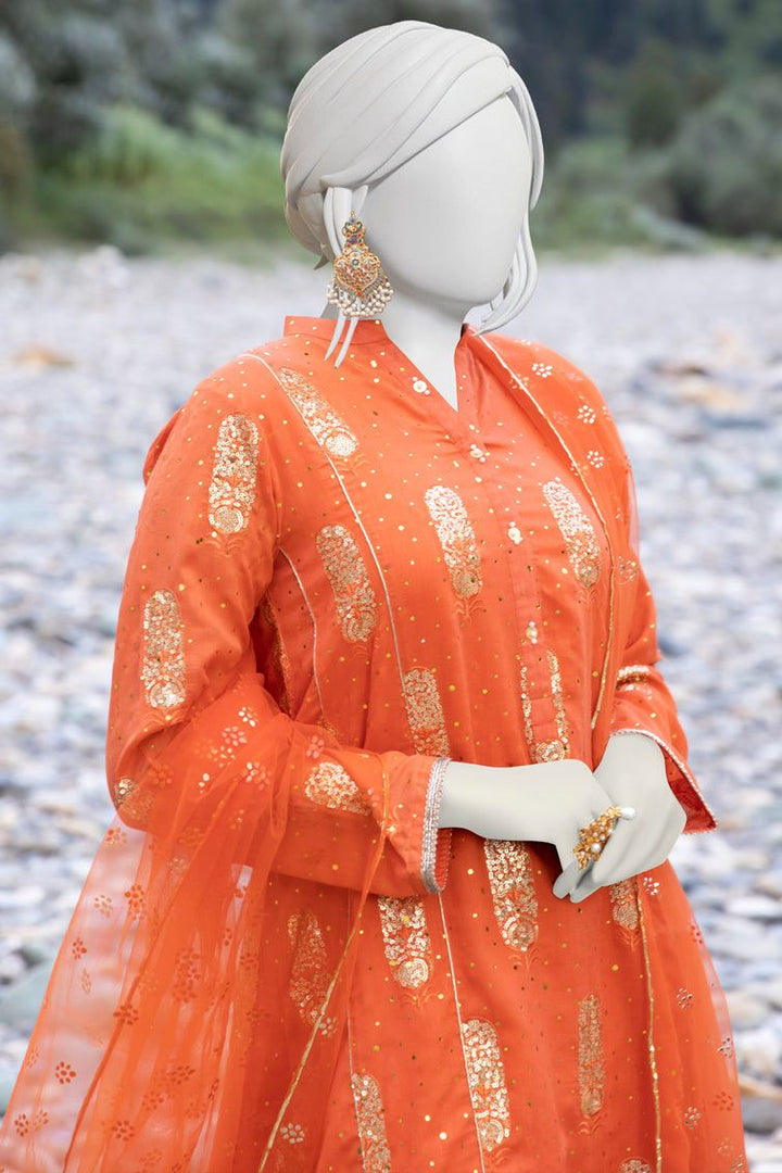 Viscose Orange Ladies 3 Piece Suit  -  J. Junaid Jamshed