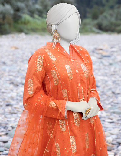 Viscose Orange Ladies 3 Piece Suit  -  J. Junaid Jamshed