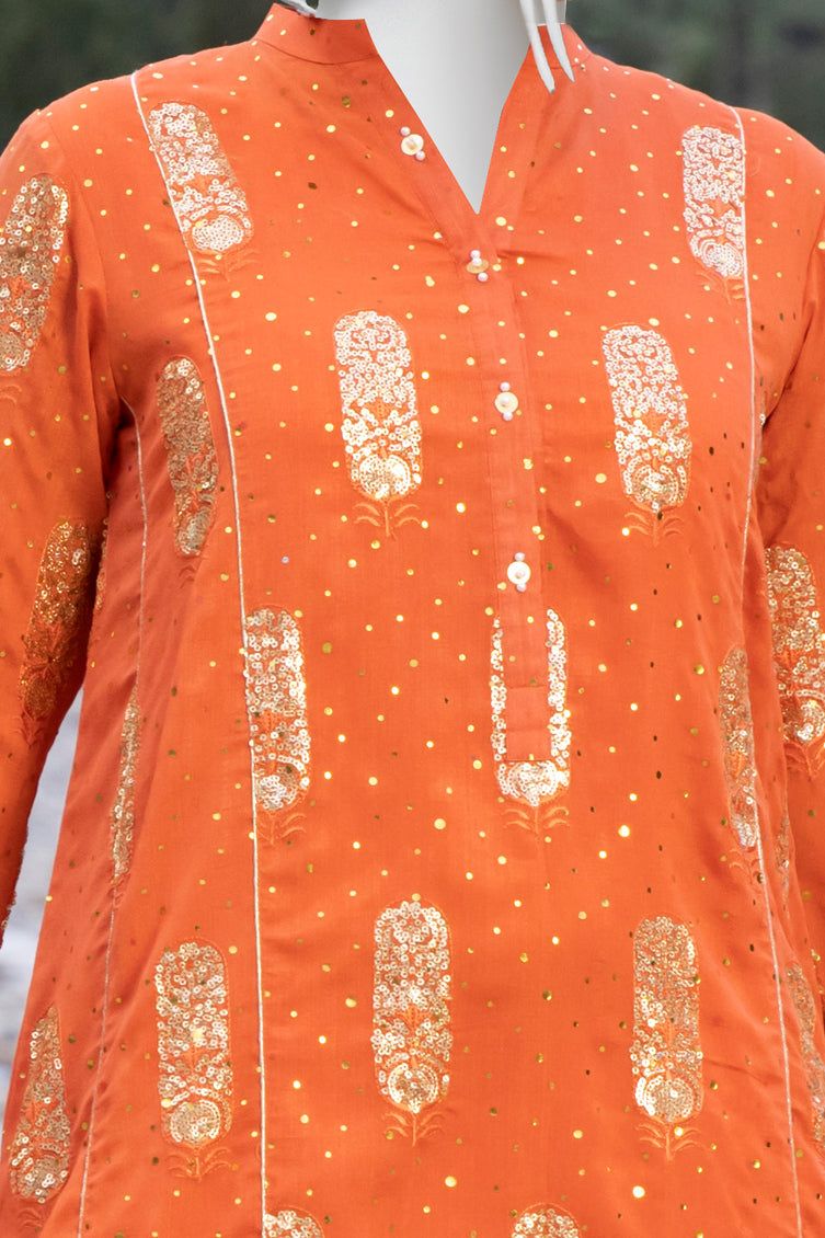 Viscose Orange Ladies 3 Piece Suit  -  J. Junaid Jamshed