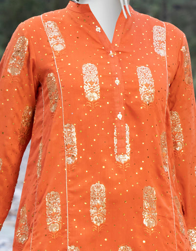 Viscose Orange Ladies 3 Piece Suit  -  J. Junaid Jamshed