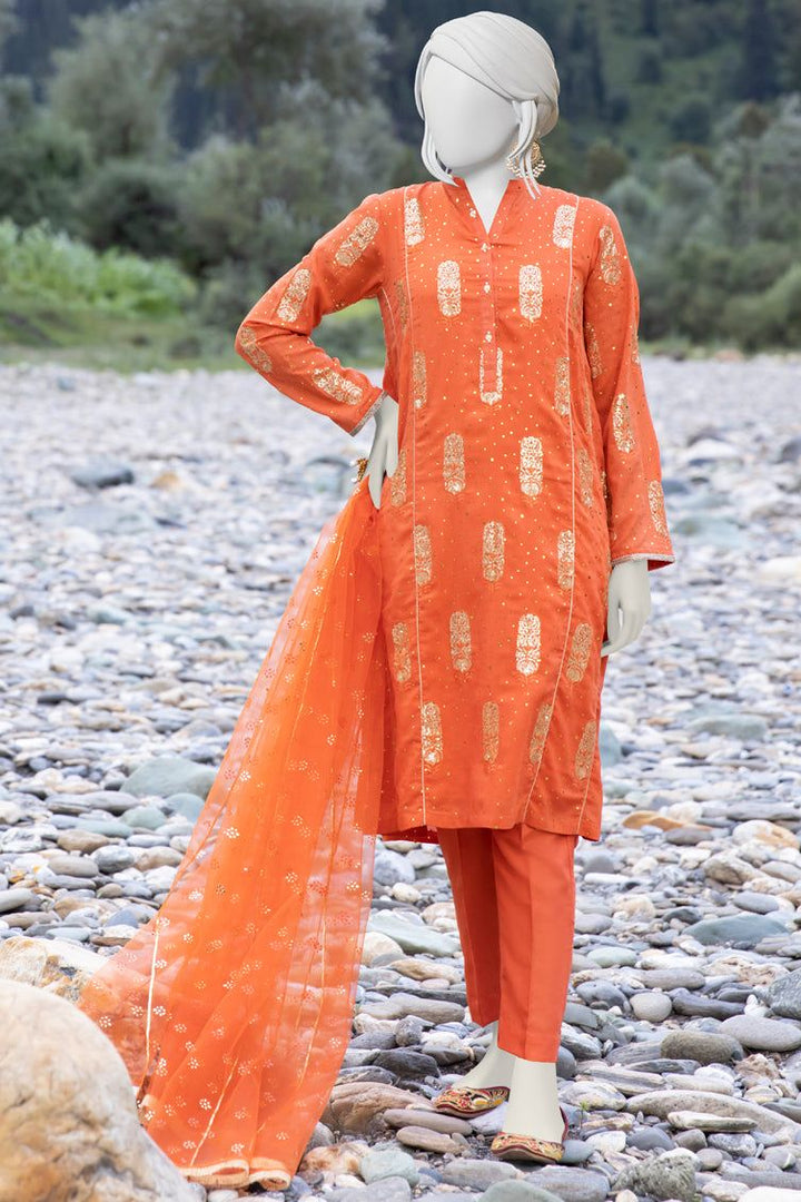 Viscose Orange Ladies 3 Piece Suit  -  J. Junaid Jamshed