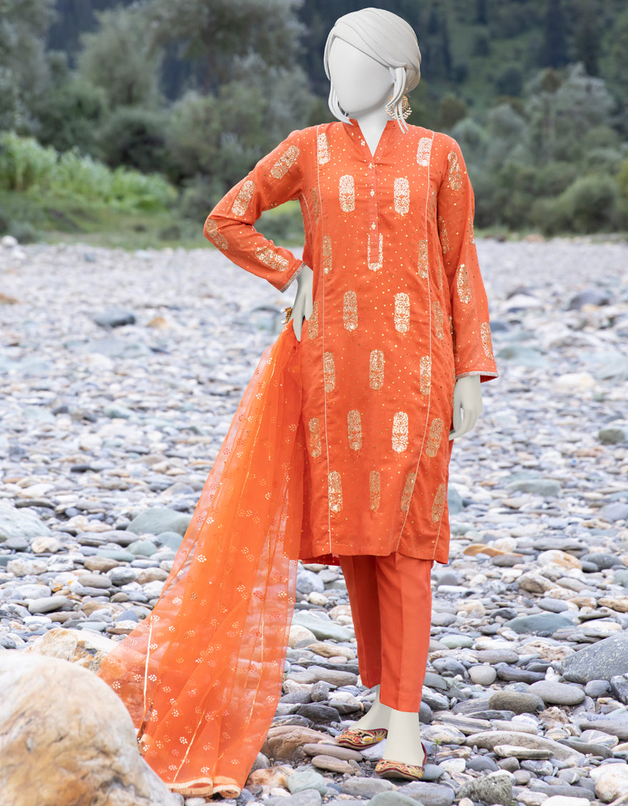 Viscose Orange Ladies 3 Piece Suit  -  J. Junaid Jamshed