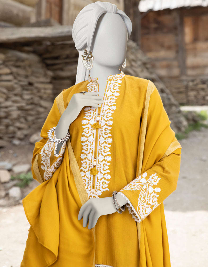 Yarn Dyed Yellow Ladies 3 Piece Suit  -  J. Junaid Jamshed