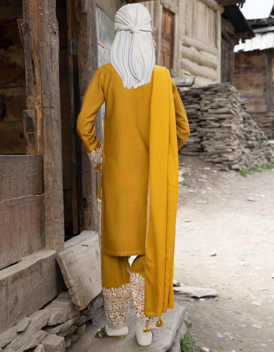 Yarn Dyed Yellow Ladies 3 Piece Suit  -  J. Junaid Jamshed