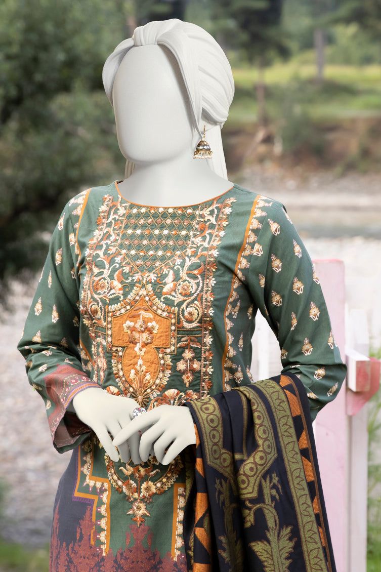 Green Cambric 3 Piece Stitched - J. Junaid Jamshed