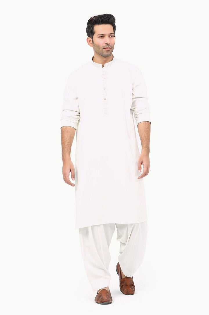 Poly Viscose Offwhite Kameez Shalwar - Edenrobe