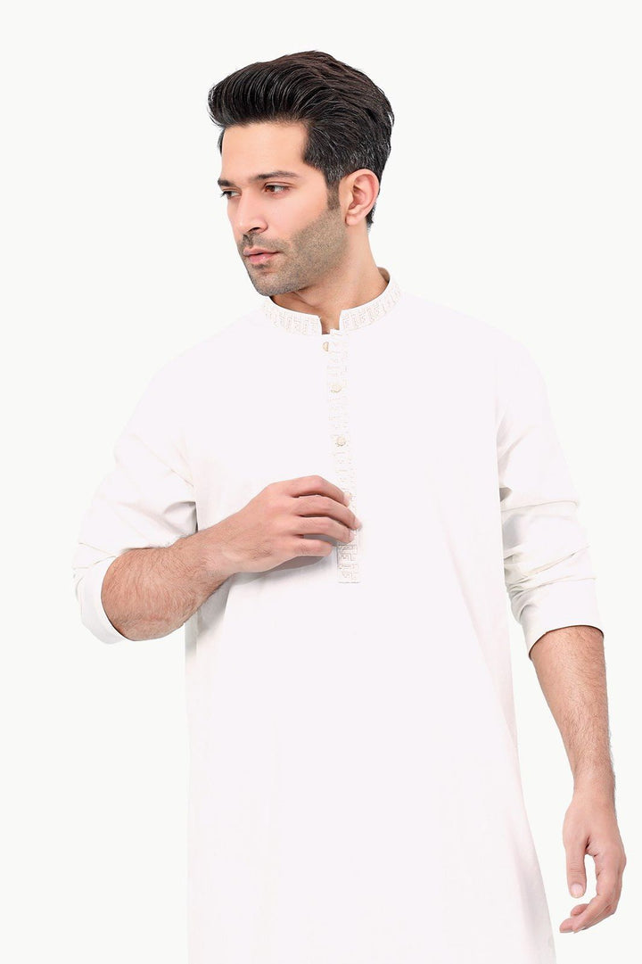 Poly Viscose Offwhite Kameez Shalwar - Edenrobe