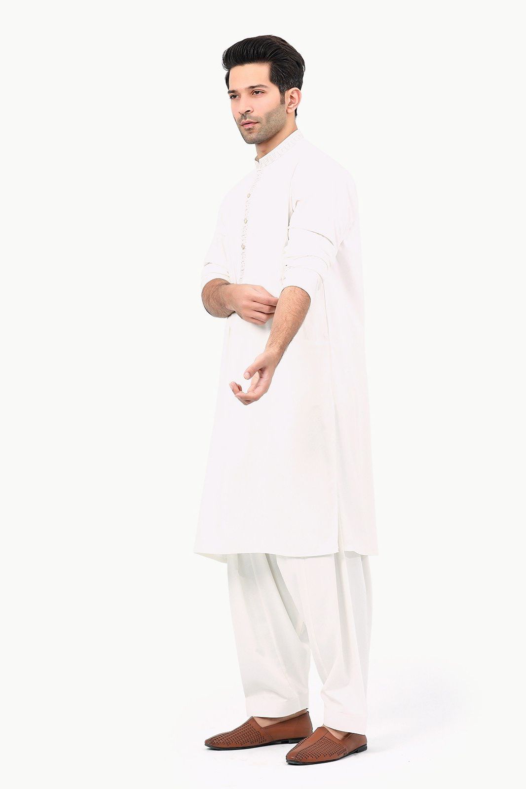 Poly Viscose Offwhite Kameez Shalwar - Edenrobe