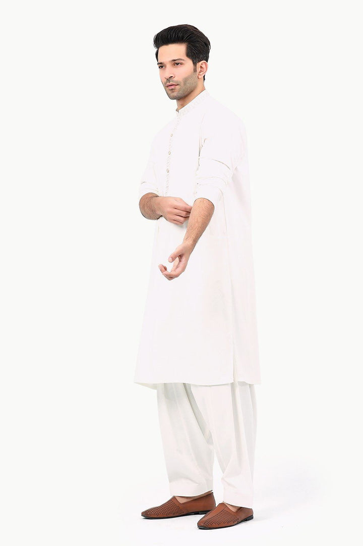 Poly Viscose Offwhite Kameez Shalwar - Edenrobe