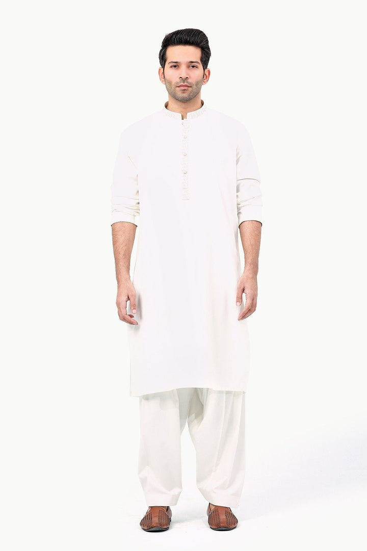 Poly Viscose Offwhite Kameez Shalwar - Edenrobe