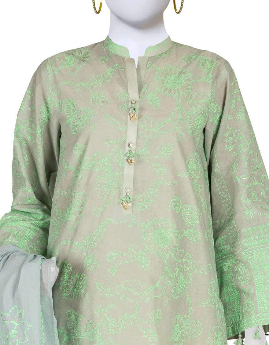 Lawn Green 3 Piece Unstitched Suit - J. Junaid Jamshed