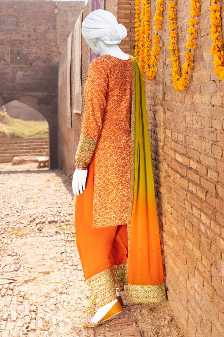 Jacquard Orange 3 Piece Suit - J. Junaid Jamshed – Janan