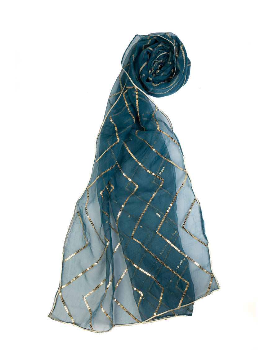 Organza Teal Dupatta - J. Junaid Jamshed