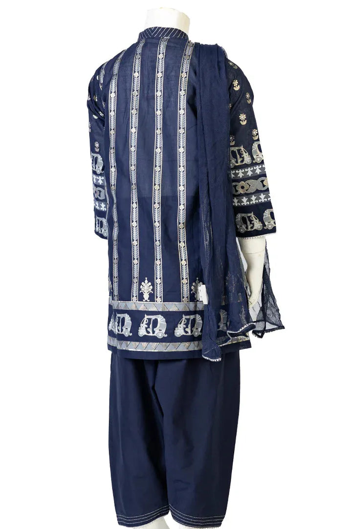 Lawn Dark Blue 3 Piece Suit - J. Junaid Jamshed