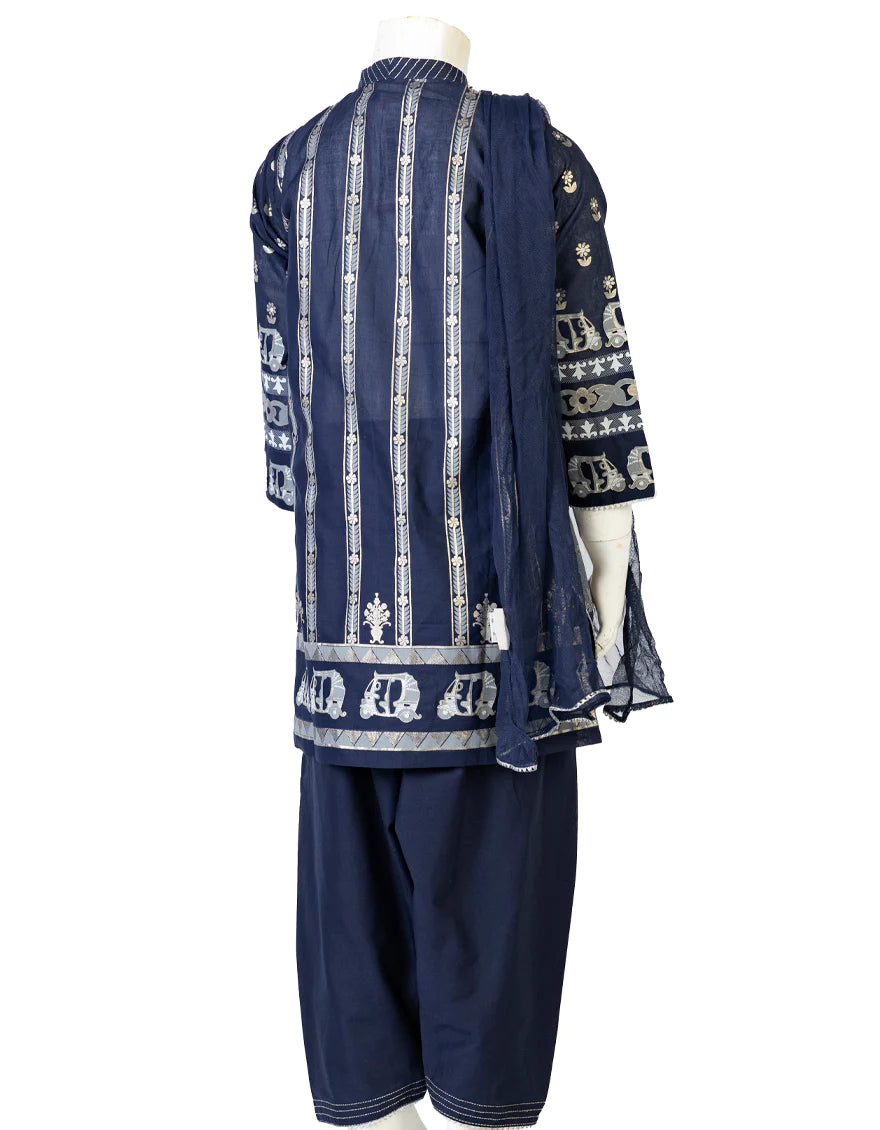 Lawn Dark Blue 3 Piece Suit - J. Junaid Jamshed