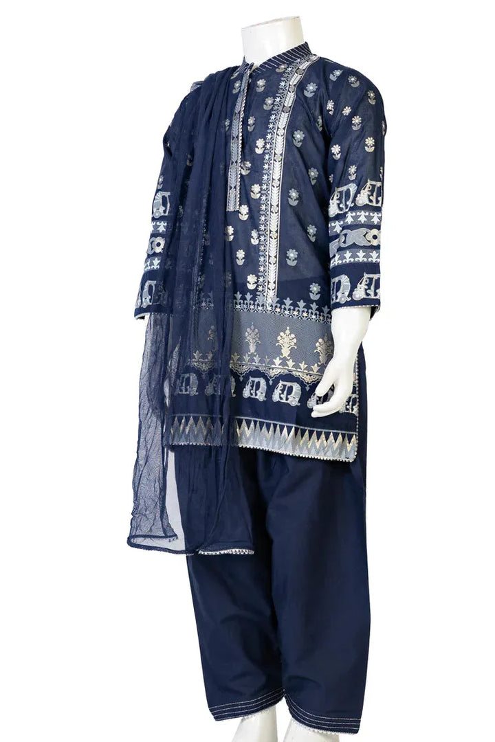 Lawn Dark Blue 3 Piece Suit - J. Junaid Jamshed
