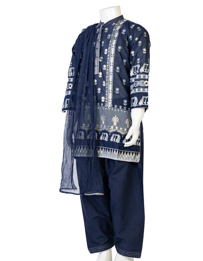 Lawn Dark Blue 3 Piece Suit - J. Junaid Jamshed